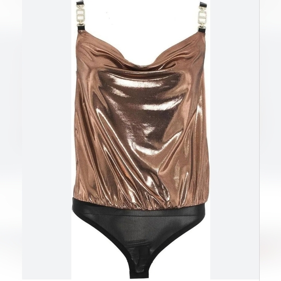 Marciano by Guess Naomi Metallic Copper Bodysuit XS NWT Gold Chain Strap Thong - Picture 1 of 14